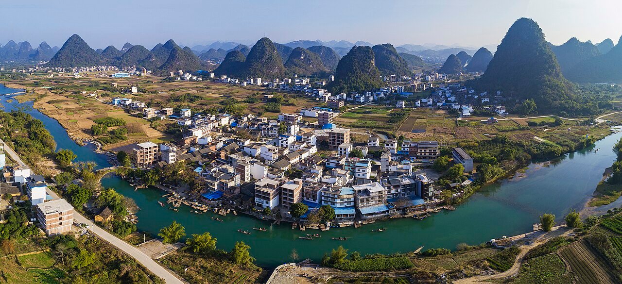 Karst peaks above rice fields at Yangshuo